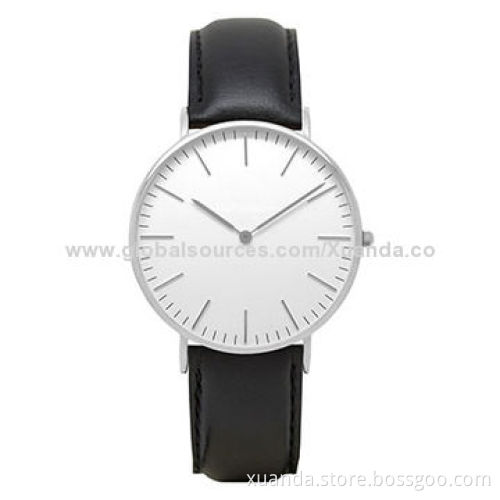 Black genuine leather strap stainless steel analog watches, Japan Quartz movement steel case